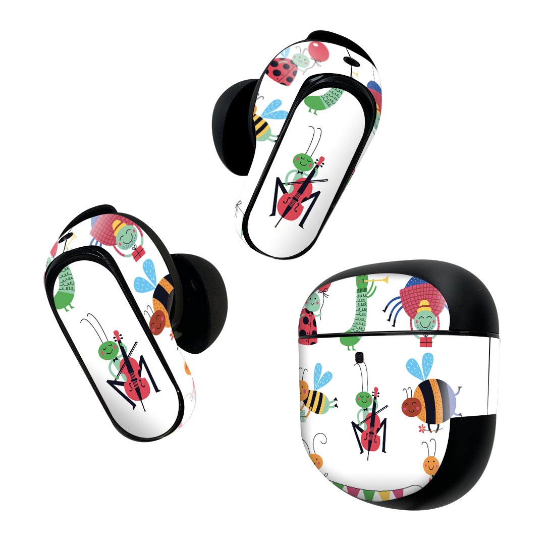 Bose QuietComfort Earbuds II 用 スキンシール ボーズ イヤバッズ2 用　ステッカー　本体3セット ケース1セット 保護 フィルム デコ イラスト アニマル キッズ 019068
