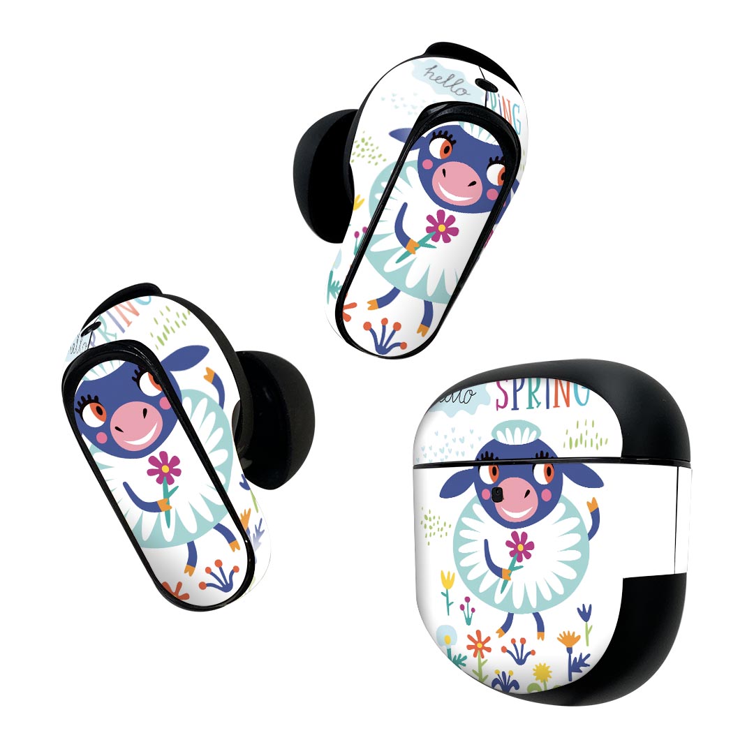 Bose QuietComfort Earbuds II 用 スキンシール ボーズ イヤバッズ2 用　ステッカー　本体3セット ケース1セット 保護 フィルム デコ イラスト アニマル キッズ 019093