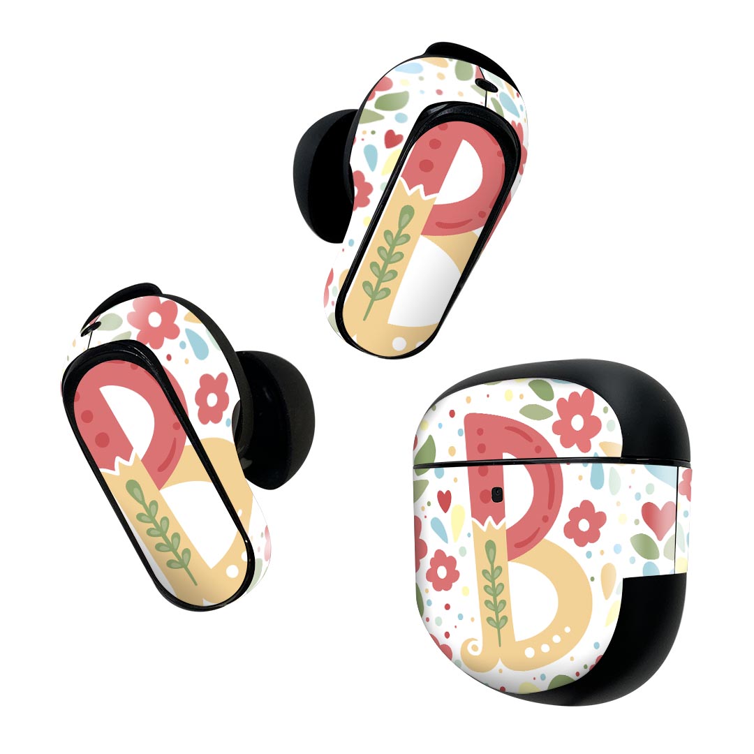 Bose QuietComfort Earbuds II 用 スキンシール ボーズ イヤバッズ2 用　ステッカー　本体3セット ケース1セット 保護 フィルム デコ フォント 文字 b アルファベット 019271