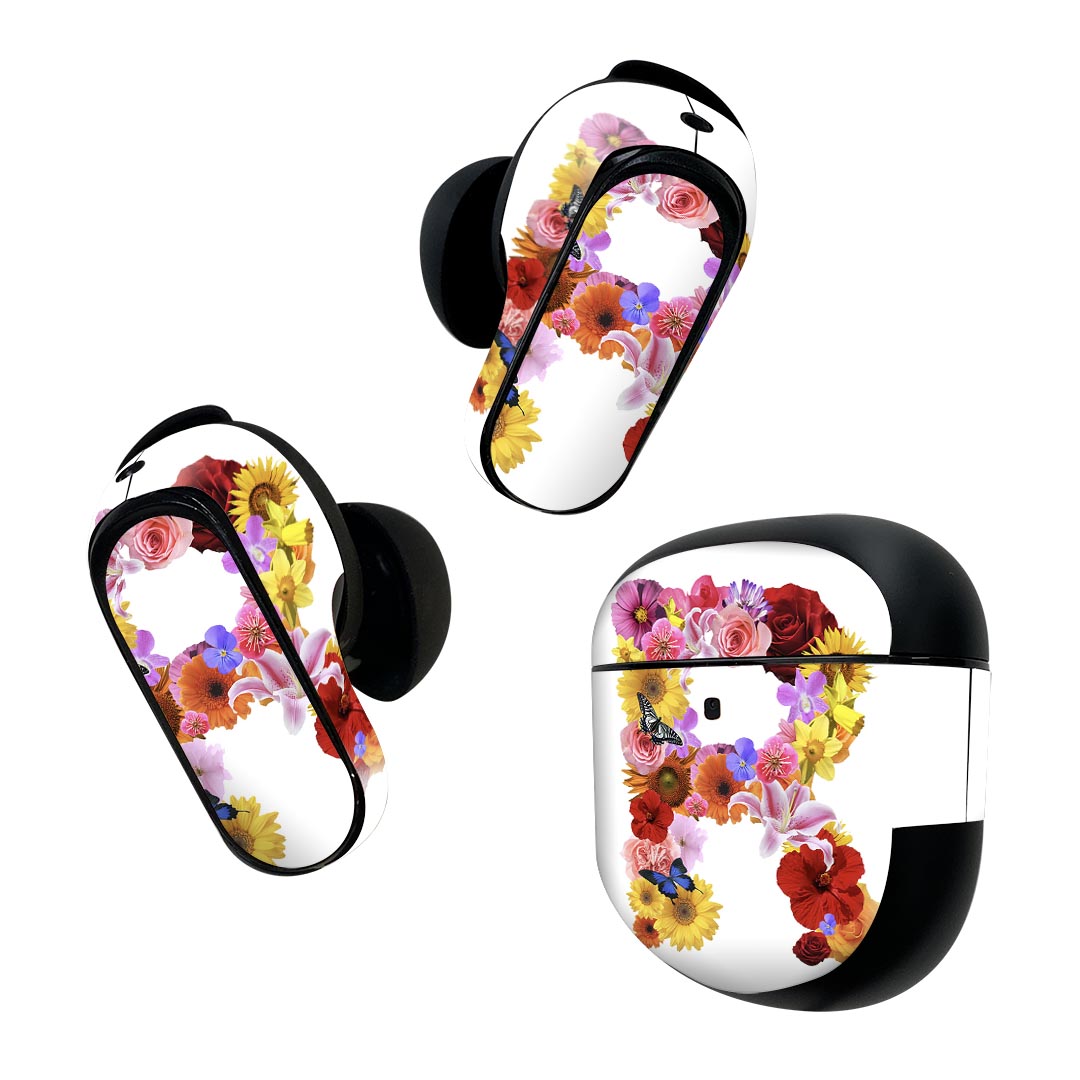 Bose QuietComfort Earbuds II 用 スキンシール ボーズ イヤバッズ2 用　ステッカー　本体3セット ケース1セット 保護 フィルム デコ フォント 文字 r アルファベット 019323
