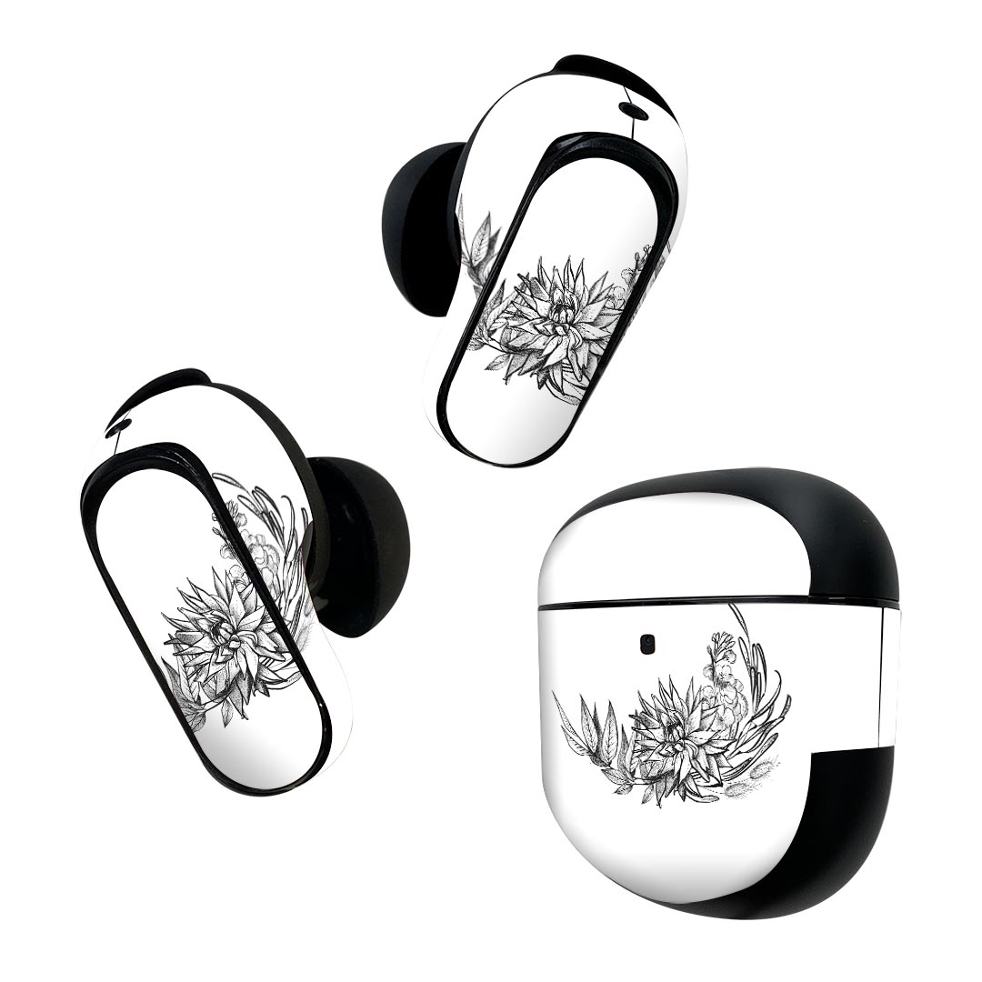 製品名 Bose QuietComfort Earbuds II 専用デザインスキンシール セット内容 Bose QuietComfort Earbuds II 専用シール　イヤホン（左右）3枚、充電ケース用シール 1枚AirPods第3世代専用です。第1?2世代、Proシリーズには対応していません。 商品特徴 再剥離性シートを素材に採用し、細かな位置調整がしやすく貼り直しが容易です。また、エアフリーでもありますので気泡が簡単に逃げるので、キレイに貼ることができます。専用の業務プリンターを使い、商品画像と遜色のない美しい印刷仕上がり。 注意事項 画像はサンプルですので、ご覧の環境によっては多少色味に違いを感じる場合がございます。 イメージと違った、モニターと色味が異なるという理由での交換や返金はご対応出来かねます。スキンシールのみの販売で、機器本体や充電ケース本体は付属しません。シワができた場合、ドライヤーなどで軽く温め、外側に向けてシワを伸ばすように貼ってください。初回貼付時の位置調整や貼り直しは可能ですが、しっかりと押し付けて接着させた後の再剥離、再利用は保証しておりません。また接着部に油分や汚れが付着しますと角の部分は剥がれやすくなりますので、貼付時はあまり触れないようにご注意ください。無地のセミグロスシートにデザインをプリントした商品で、デコなどの加工はございません。 凹凸や光沢があるように見えたり布地や金属を素材にしたように見える商品もありますが、デザインの図版によるものです。印刷時に微妙な画像のズレが生じる場合がございます。ご注文後に1点1点制作する受注生産品の為、不良品以外のご返品や交換は固くお断りします。 商品発送 完全受注生産のハンドメイド商品となりますので、既製品と比べて発送までお時間を頂いています。 基本的に決済確認後2~3営業日、最大で10営業日での発送となります。繁忙期や休業日明けの場合はさらに時間がかかる場合があります。 その際には別途メールにてご連絡致します。メール便の場合、発送日から到着までに2?4日ほどかかる場合が多く、紛失などの保障もご対応できかねます。あらかじめご了承下さい。
