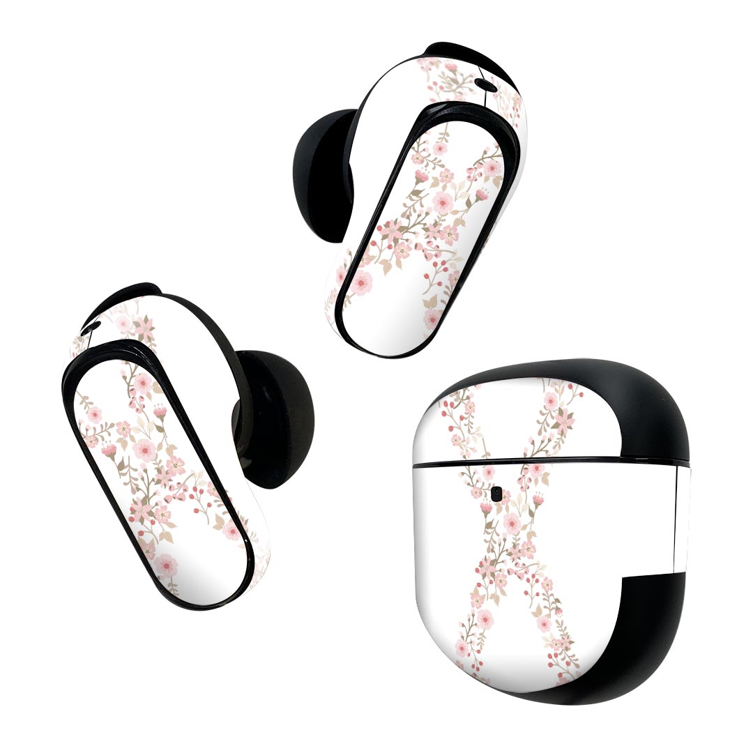 Bose QuietComfort Earbuds II 用 スキンシール ボーズ イヤバッズ2 用　ステッカー　本体3セット ケース1セット 保護 フィルム デコ フォント 文字 x アルファベット 019585