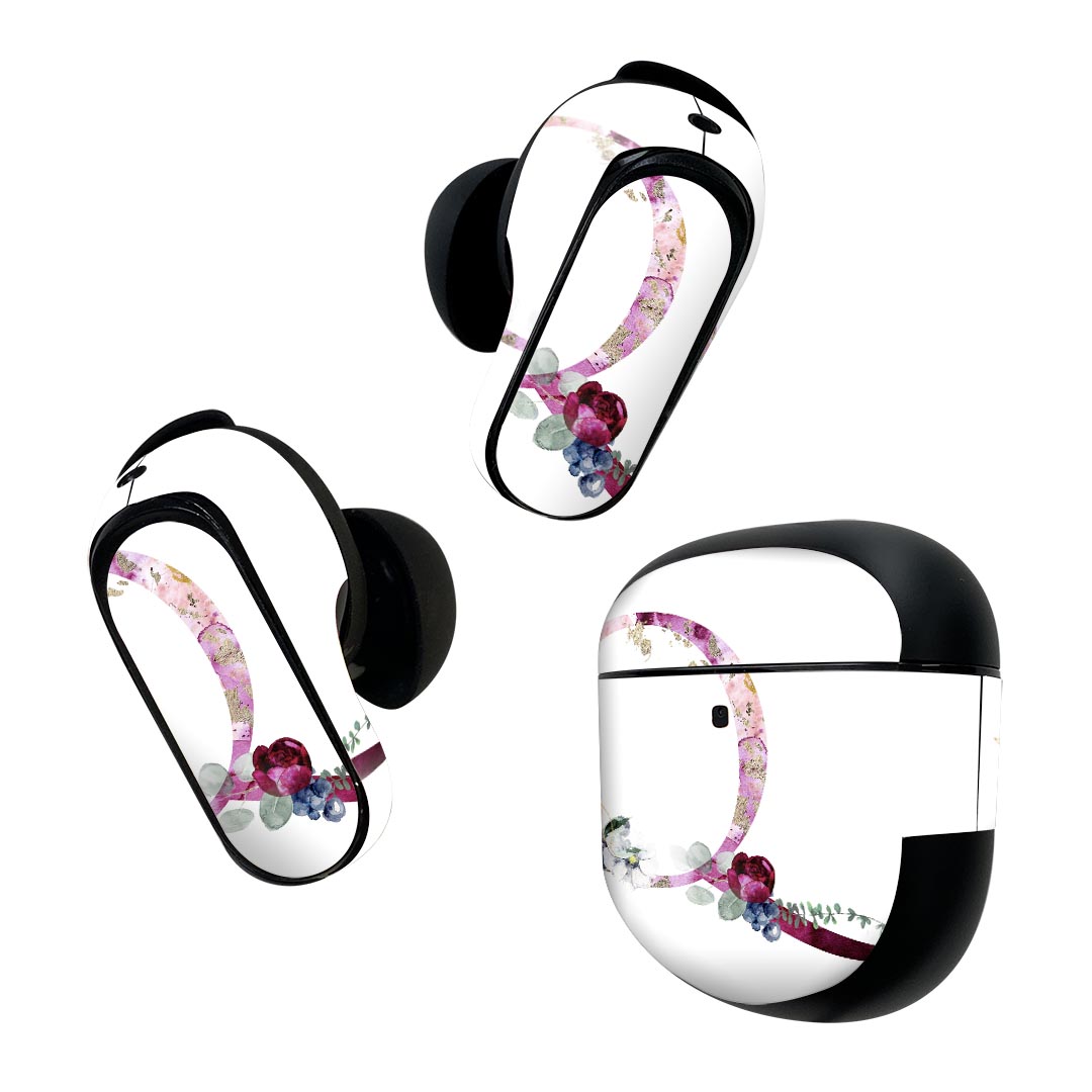 Bose QuietComfort Earbuds II 用 スキンシール ボーズ イヤバッズ2 用　ステッカー　本体3セット ケース1セット 保護 フィルム デコ フォント 文字 q アルファベット 019705