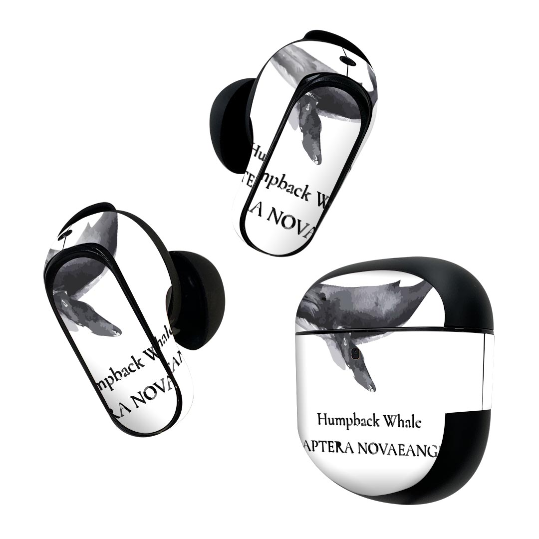 Bose QuietComfort Earbuds II 用 スキンシール ボーズ イヤバッズ2 用 ステッカー 本体3セット ケース1セット 保護 フィルム デコ デザイン 海の生物 ザトウクジラ Humpback whale 019740