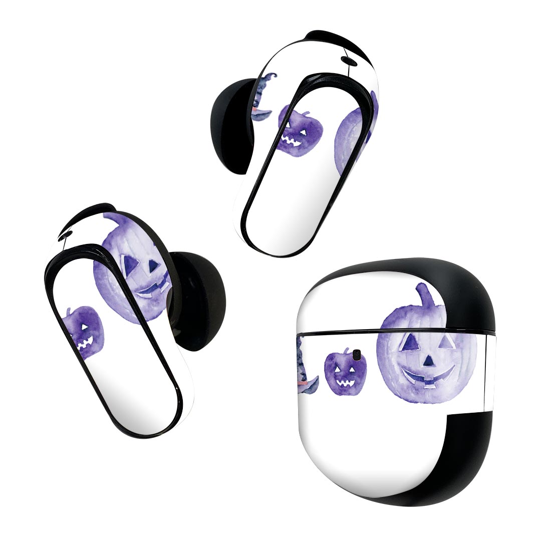 Bose QuietComfort Earbuds II 用 スキンシール ボーズ イヤバッズ2 用 ステッカー 本体3セット ケース1セット 保護 フィルム デコ ハロウィン ハロウィン かぼちゃ 紫 019809
