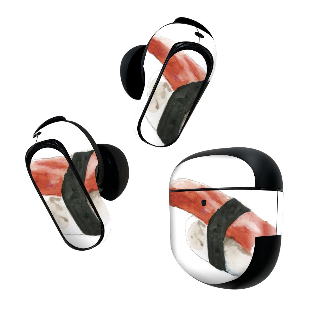 Bose QuietComfort Earbuds II 用 スキンシール ボーズ イヤバッズ2 用　ステッカー　本体3セット ケース1セット 保護 フィルム デコ 寿司 お寿司 Sushi ご飯 019894