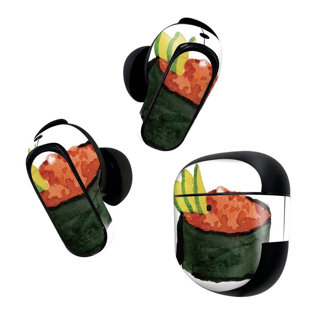 Bose QuietComfort Earbuds II 用 スキンシール ボーズ イヤバッズ2 用 ステッカー 本体3セット ケース1セット 保護 フィルム デコ 寿司 お寿司 Sushi ご飯 019911