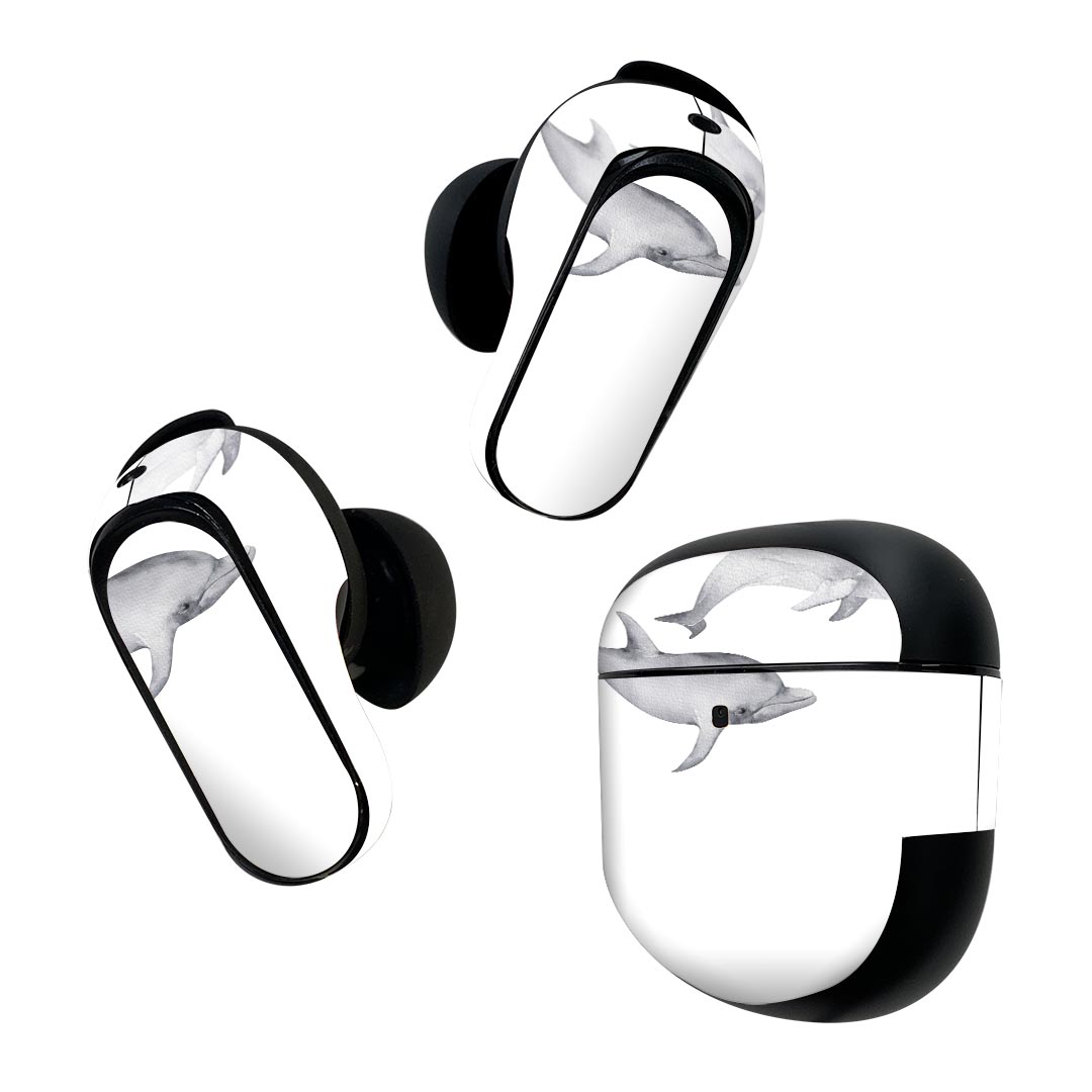 Bose QuietComfort Earbuds II 用 スキンシール ボーズ イヤバッズ2 用　ステッカー　本体3セット ケース1セット 保護 フィルム デコ 海の生物 海の生物 いるか 019927