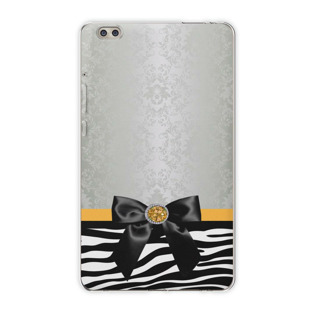 dtab compact d-02k docomo dタブ 用 タブレット ケース タブレット カバー TPU ソフトケース 004728 アニマル ラグジュアリー ゼブラ　リボン　黒