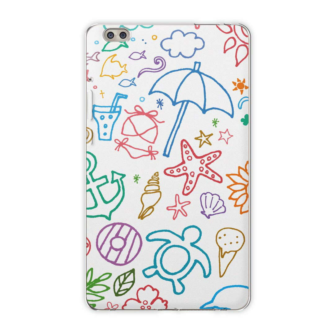 dtab compact d-02k docomo dタブ 用 タブレット ケース タブレット カバー TPU ソフトケース 005342 ラブリー 海 太陽 夏 イラスト