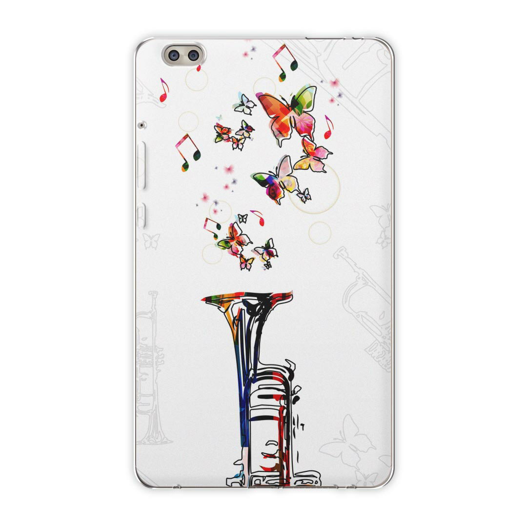 dtab compact d-02k docomo dタブ 用 タブレット ケース タブレット カバー TPU ソフトケース 008001 ユニーク カラフル　蝶　ラッパ　楽器