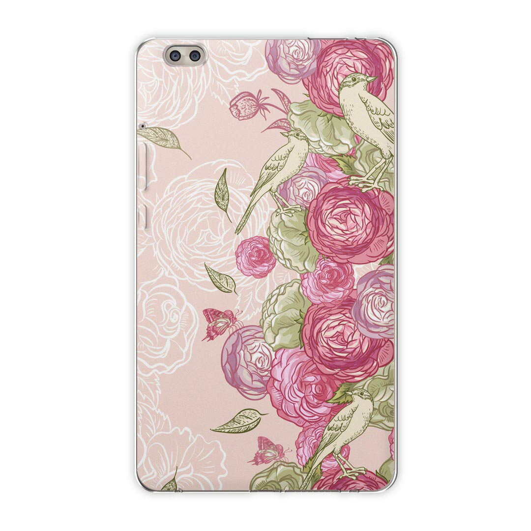 dtab compact d-02k docomo dタブ 用 タブレット ケース タブレット カバー TPU ソフトケース 008173 フラワー 花 フラワー ピンク イラスト 鳥