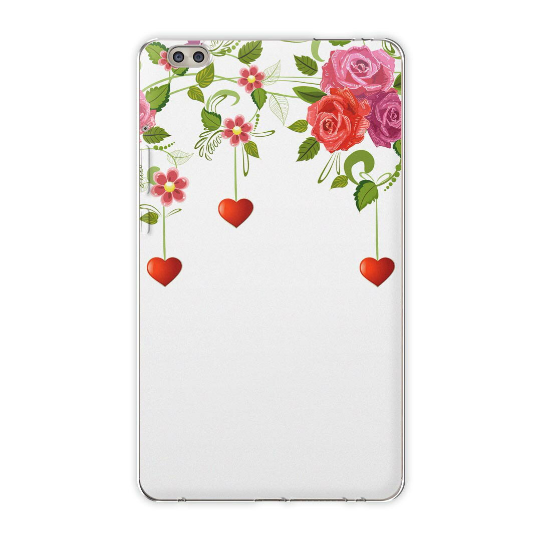 dtab compact d-02k docomo dタブ 用 タブレット ケース タブレット カバー TPU ソフトケース 009202 フラワー　ハート　　赤