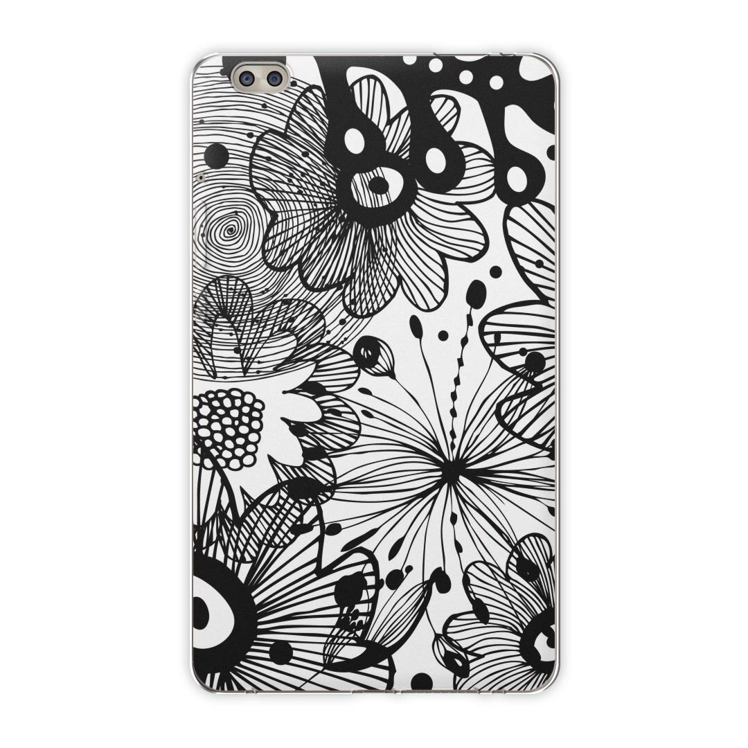 dtab compact d-02k docomo dタブ 用 タブレット ケース タブレット カバー TPU ソフトケース 010649 フラワー　花　黒