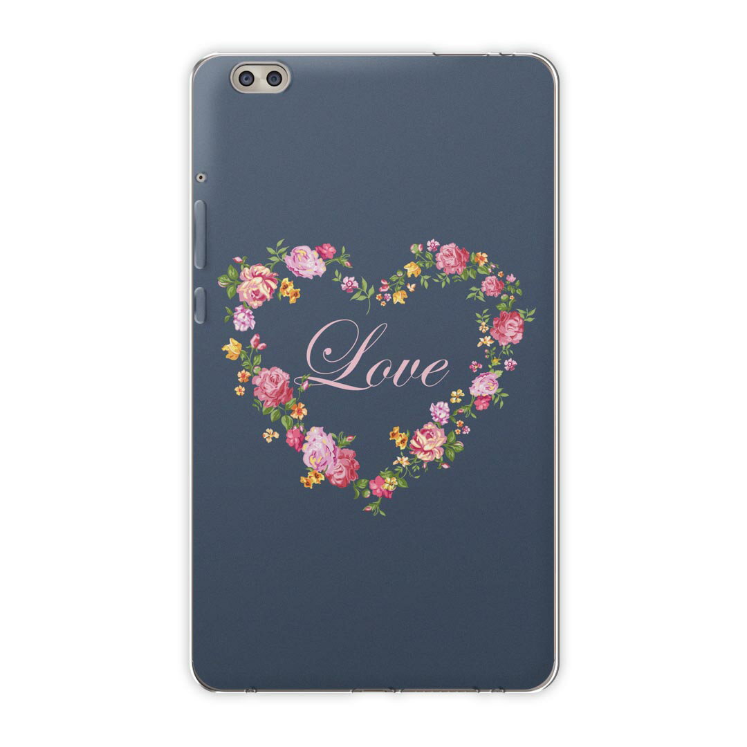 dtab compact d-02k docomo dタブ 用 タブレット ケース タブレット カバー TPU ソフトケース 010655 花 LOVE ネイビー