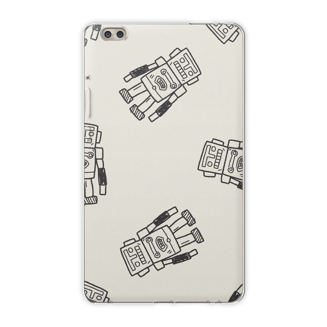 dtab compact d-02k docomo dタブ 用 タブレット ケース タブレット カバー TPU ソフトケース 010674 ロボット　白　黒