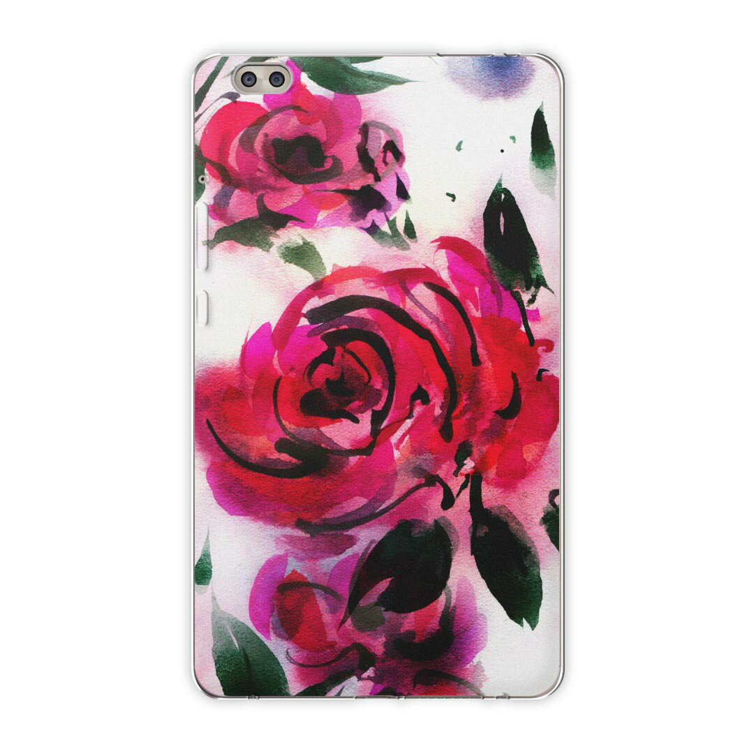 dtab compact d-02k docomo dタブ 用 タブレット ケース タブレット カバー TPU ソフトケース 011132 花　バラ　ピンク