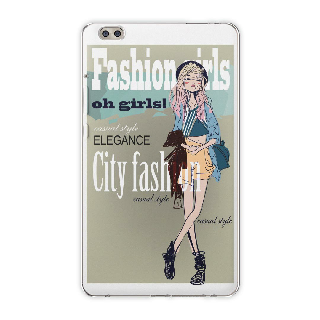 dtab compact d-02k docomo dタブ 用 タブレット ケース タブレット カバー TPU ソフトケース 011933 女性　英語　イラスト