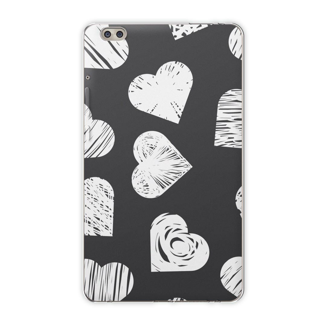 dtab compact d-02k docomo dタブ 用 タブレット ケース タブレット カバー TPU ソフトケース 011999 ハート　モノトーン　かわいい