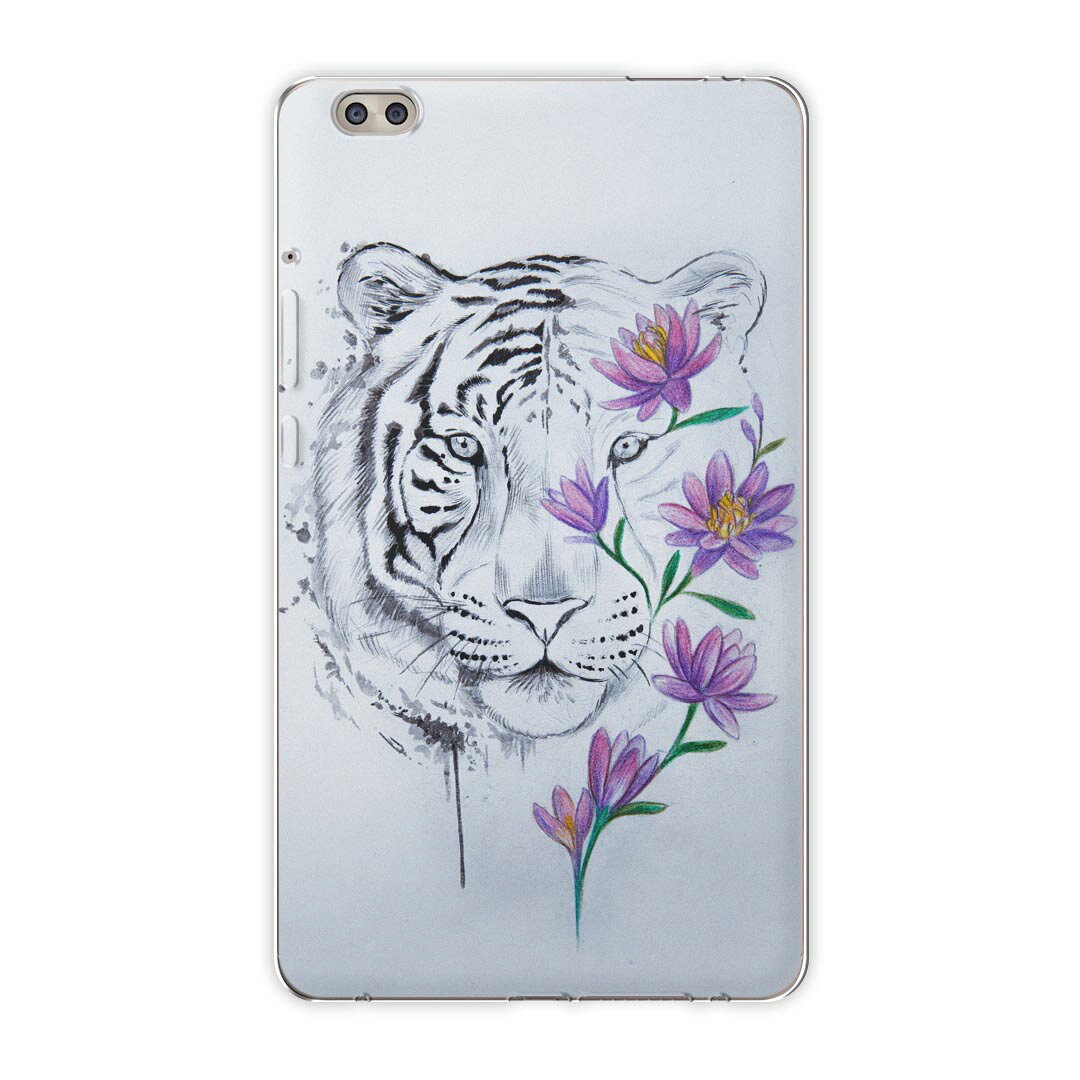 dtab compact d-02k docomo dタブ 用 タブレット ケース タブレット カバー TPU ソフトケース 014065 トラ　動物　花