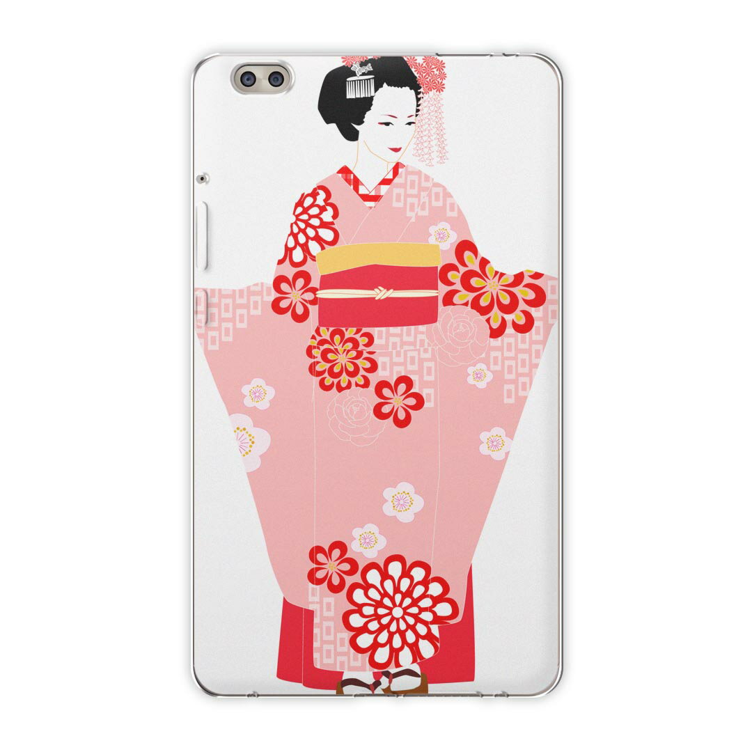 dtab compact d-02k docomo dタブ 用 タブレット ケース タブレット カバー TPU ソフトケース 014444 着物 舞妓 花
