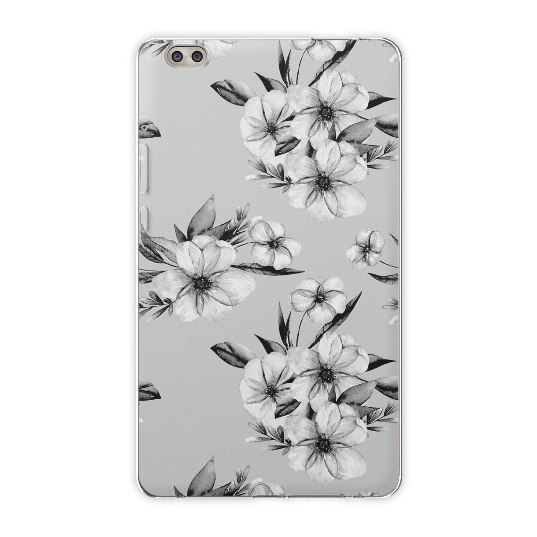 dtab compact d-02k docomo dタブ 用 タブレット ケース タブレット カバー TPU ソフトケース 014544 花　フラワー　モノクロ