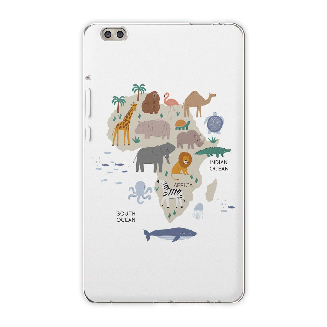 dtab compact d-02k docomo dタブ 用 タブレット ケース タブレット カバー TPU ソフトケース 019964 動物 Africa map 動物 地図