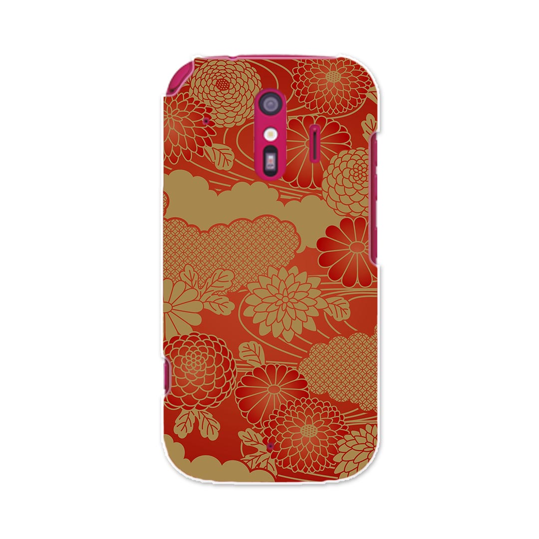F-01L らくらくスマートフォン me f01l docomo ドコモ スマホ カバー ケース スマホケース スマホカバー PC ハードケース 000037 和柄　菊　蓮　花　赤