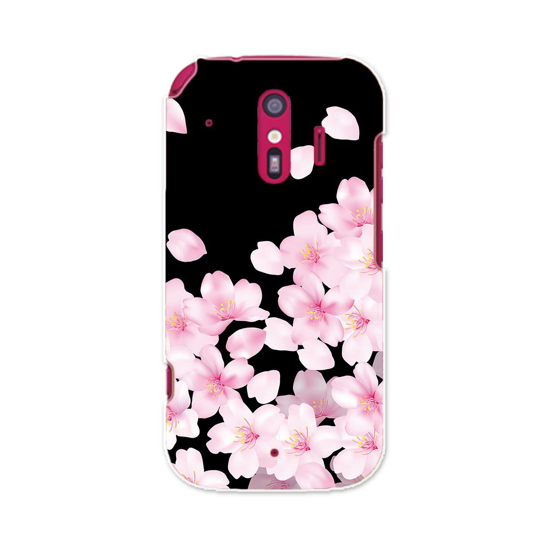 F-01L らくらくスマートフォン me f01l docomo ドコモ スマホ カバー ケース スマホケース スマホカバー PC ハードケース 000438 桜　花　黒