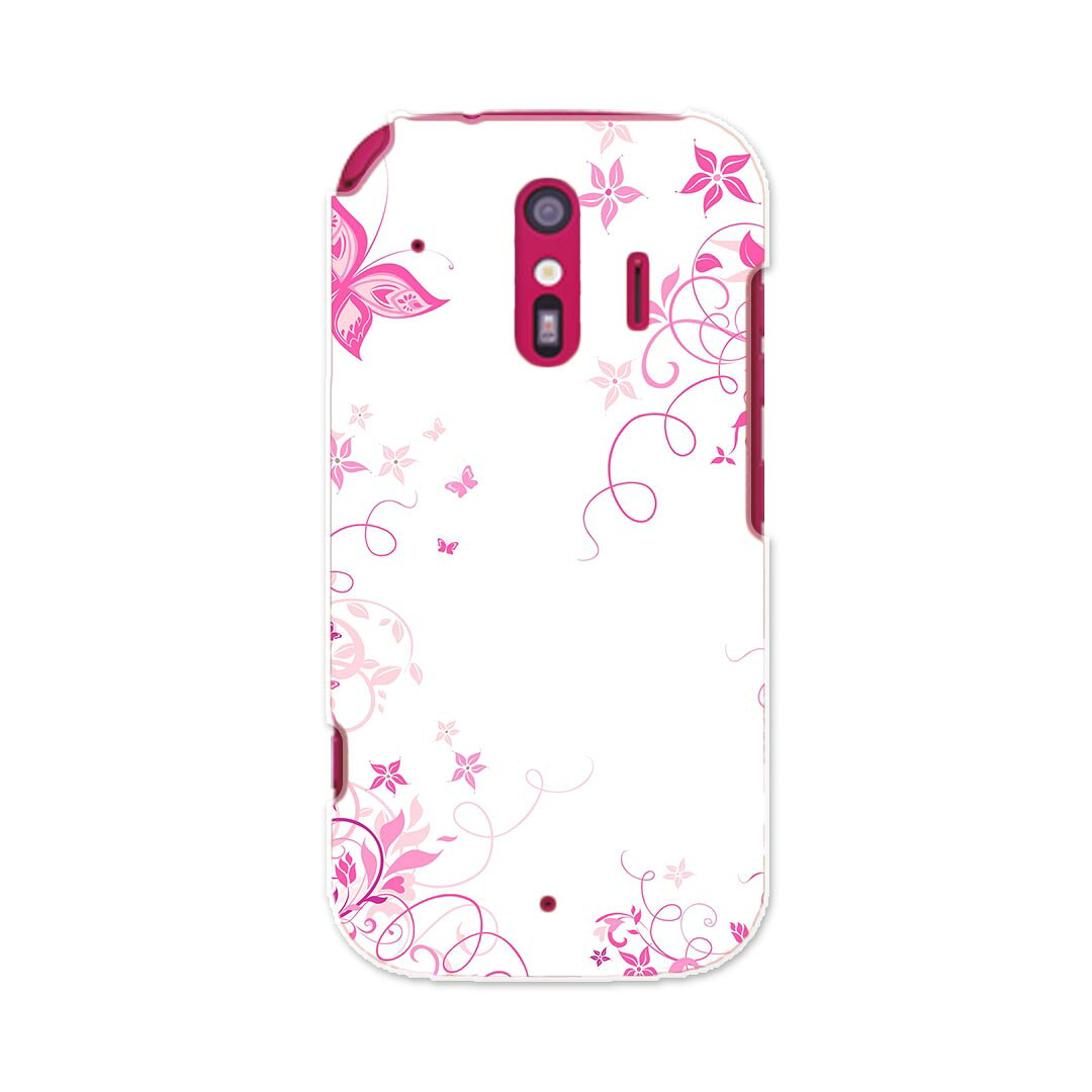 F-01L らくらくスマートフォン me f01l docomo ドコモ スマホ カバー ケース スマホケース スマホカバー PC ハードケース 009996 フラワー　蝶　ピンク