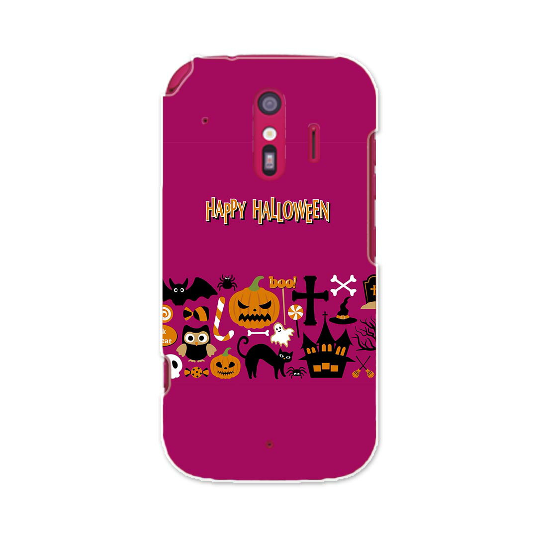 F-01L らくらくスマートフォン me f01l docomo ドコモ スマホ カバー ケース スマホケース スマホカバー PC ハードケース 015417 ハロウィン　カボチャ　お菓子　英字　おばけ
