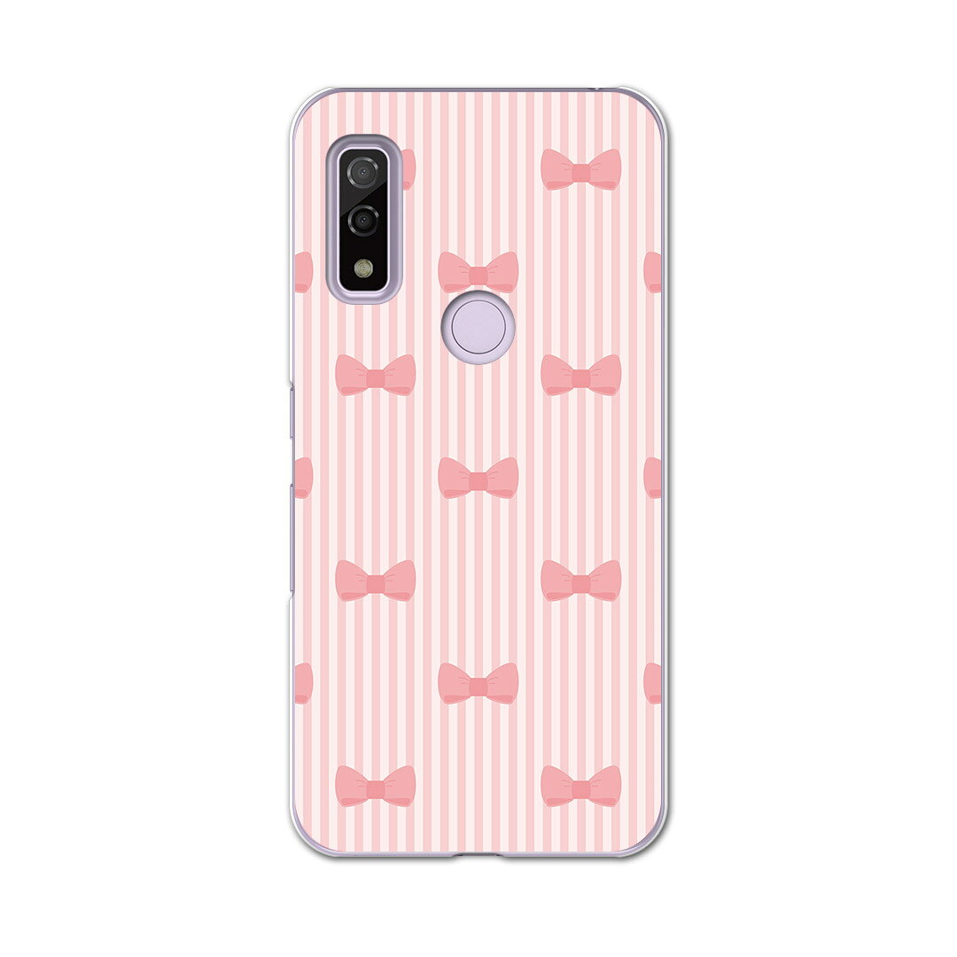 Arrows We F-51B FCG01用 ハードケース f51b igcase スマホカバー カバー ケース pc ハード 005289 チェック・ボーダー リボン　ピンク　ガーリー