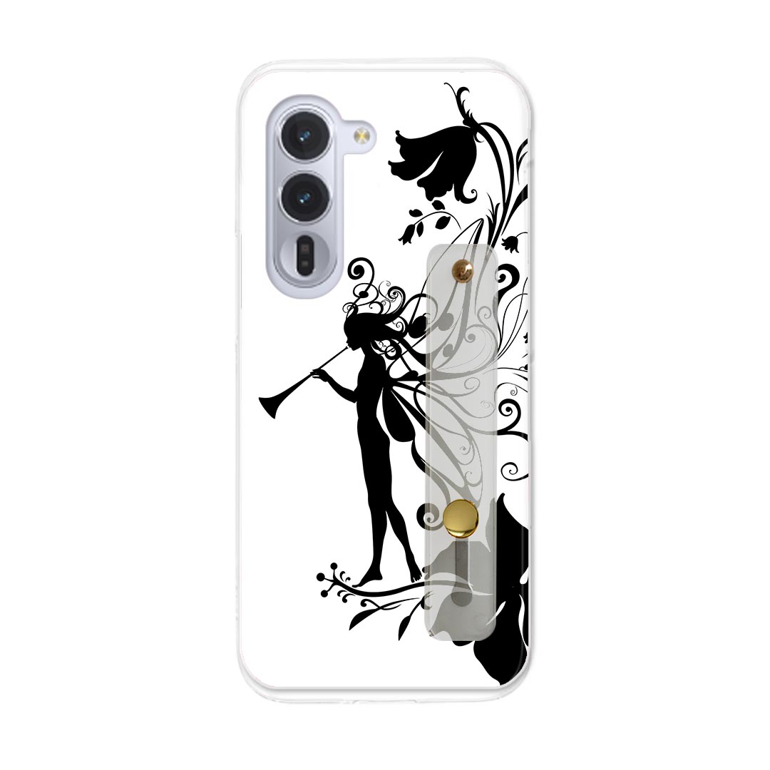 Rakuten - 【送料無料】arrows Alpha F-51F用 ハードケース スマホ ベルト付 スマホバンド 落下防止 シリコン スタンド機能付 スリム 背面 片手持ち カバー 携帯リング フィンガーリング 角度調整 005575 妖精　花