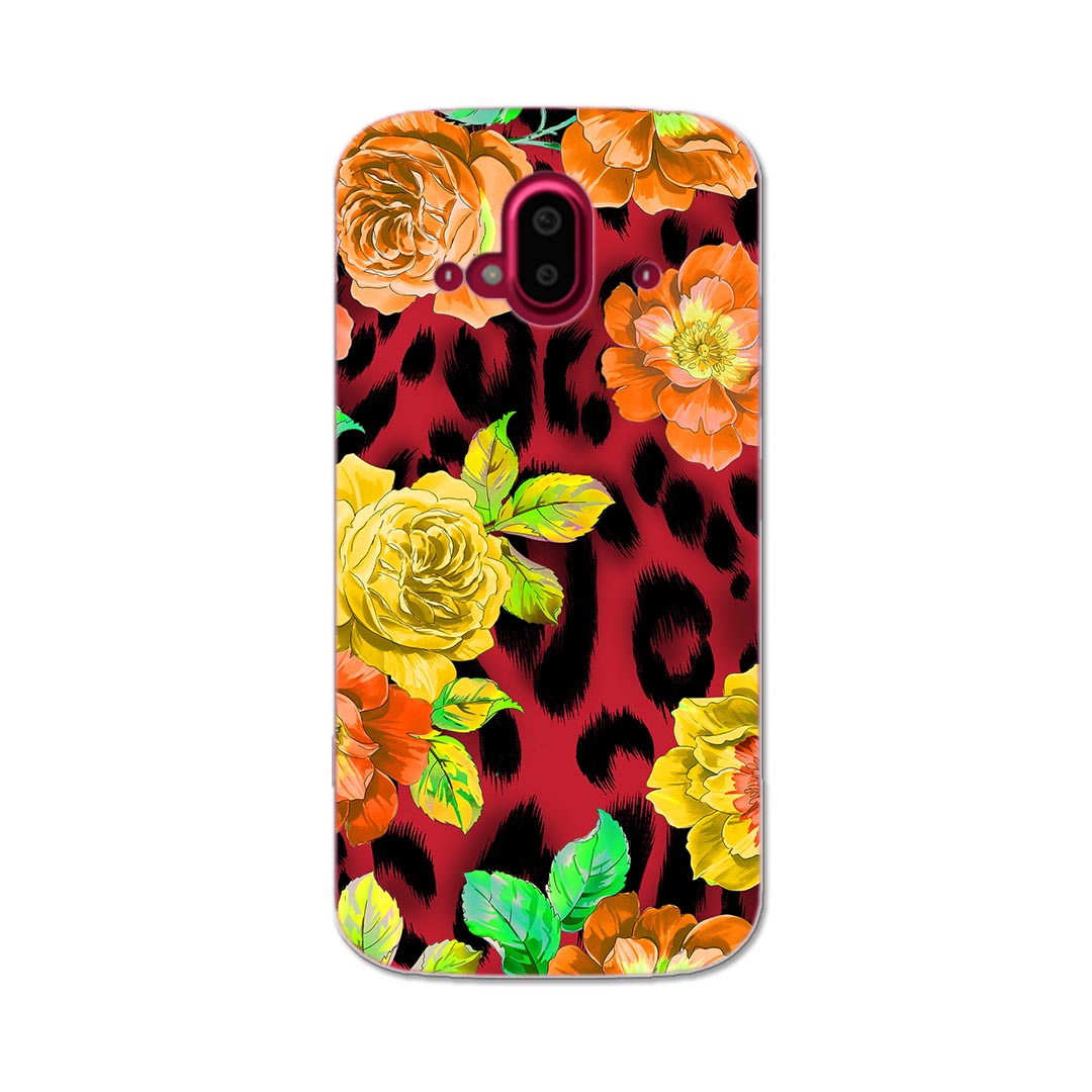 らくらくスマートフォン F-52B tpu f52b スマホ カバー ケース スマホケース スマホカバー TPU ソフトケース 004789 ヒョウ柄　花　イラスト