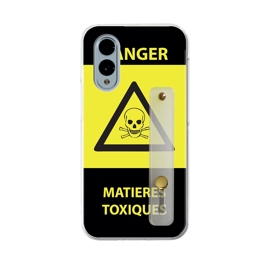 【送料無料】arrows We2 F-52E 用 ハードケース スマホ ベルト付 スマホバンド 落下防止 シリコン スタンド機能付 スリム 背面 片手持ち カバー 携帯リング フィンガーリング 角度調整 000041 危険　看板　ガイコツ