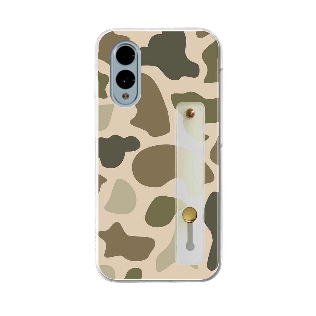【送料無料】arrows We2 F-52E 用 ハードケース スマホ ベルト付 スマホバンド 落下防止 シリコン スタンド機能付 スリム 背面 片手持ち カバー 携帯リング フィンガーリング 角度調整 004274 迷彩 カモフラ 模様