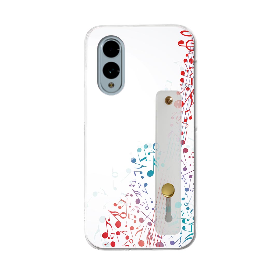 樂天商城 - 【送料無料】arrows We2 F-52E 用 ハードケース スマホ ベルト付 スマホバンド 落下防止 シリコン スタンド機能付 スリム 背面 片手持ち カバー 携帯リング フィンガーリング 角度調整 004581 音楽　音符　シンプル