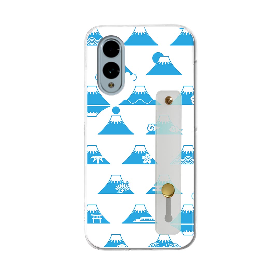【送料無料】arrows We2 F-52E 用 ハードケース スマホ ベルト付 スマホバンド 落下防止 シリコン スタンド機能付 スリム 背面 片手持ち カバー 携帯リング フィンガーリング 角度調整 008274 青 ブルー 富士山 模様