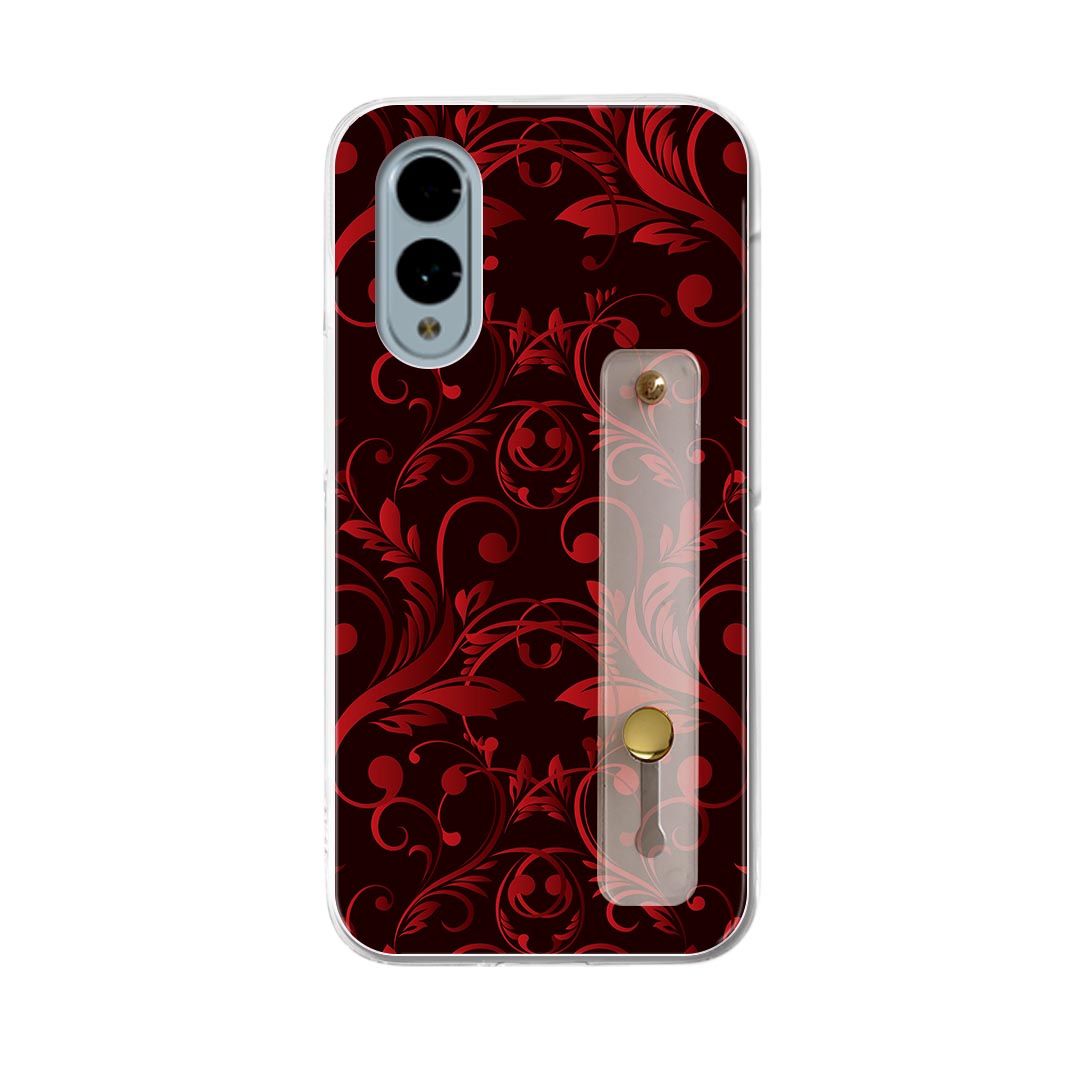 【送料無料】arrows We2 F-52E 用 ハードケース スマホ ベルト付 スマホバンド 落下防止 シリコン スタンド機能付 スリム 背面 片手持ち カバー 携帯リング フィンガーリング 角度調整 008817 赤 レッド 黒 ブラック 模様