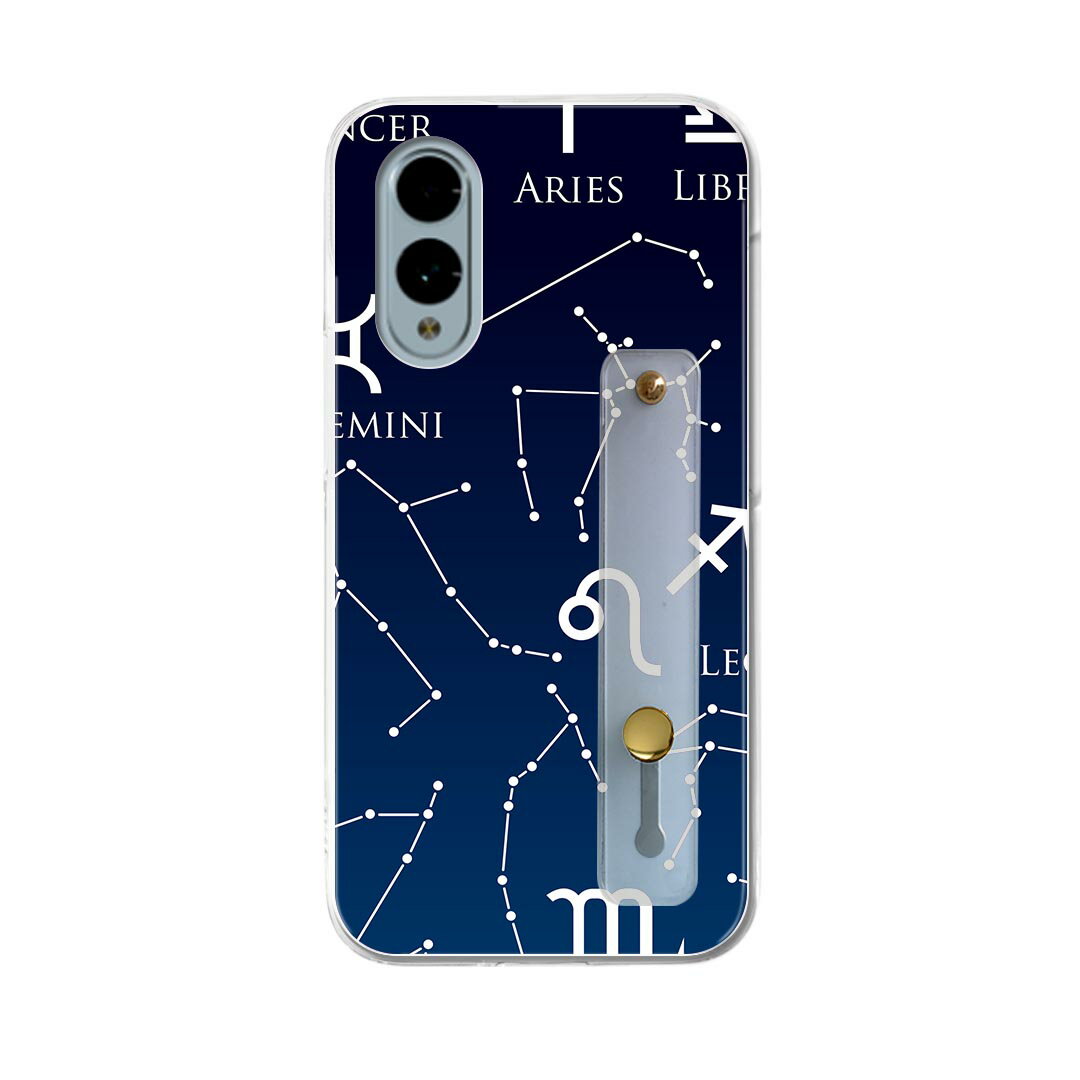 Mobile Phone Cases - 【送料無料】arrows We2 F-52E 用 ハードケース スマホ ベルト付 スマホバンド 落下防止 シリコン スタンド機能付 スリム 背面 片手持ち カバー 携帯リング フィンガーリング 角度調整 008877 イラスト　星座　スター