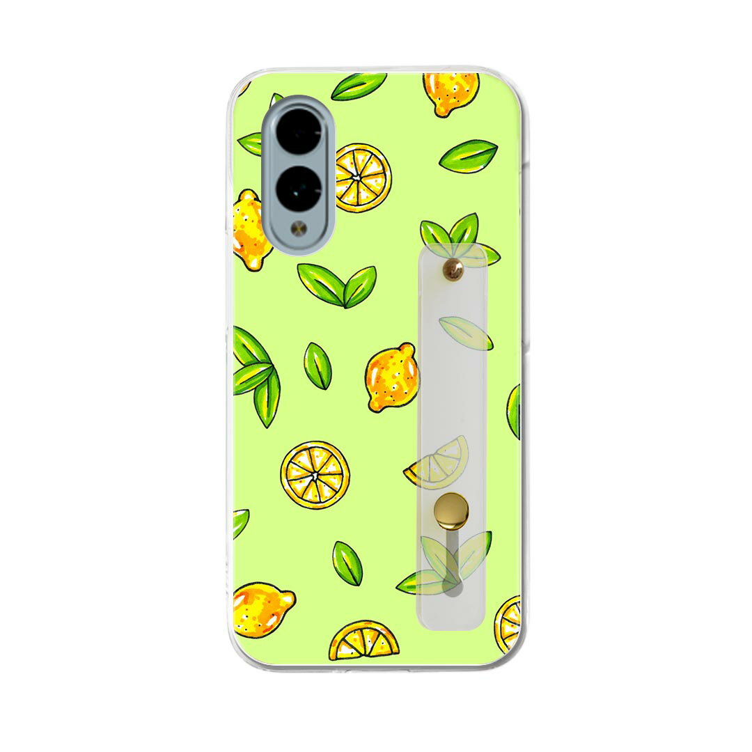 【送料無料】arrows We2 F-52E 用 ハードケース スマホ ベルト付 スマホバンド 落下防止 シリコン スタンド機能付 スリム 背面 片手持ち カバー 携帯リング フィンガーリング 角度調整 012274 レモン 果物 黄色