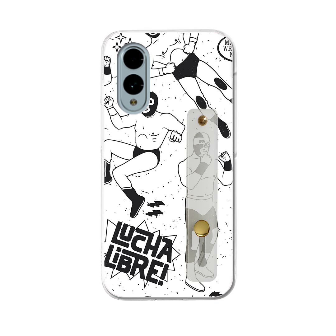 【送料無料】arrows We2 F-52E 用 ハードケース スマホ ベルト付 スマホバンド 落下防止 シリコン スタンド機能付 スリム 背面 片手持ち カバー 携帯リング フィンガーリング 角度調整 014134 プロレス マスク キャラクター