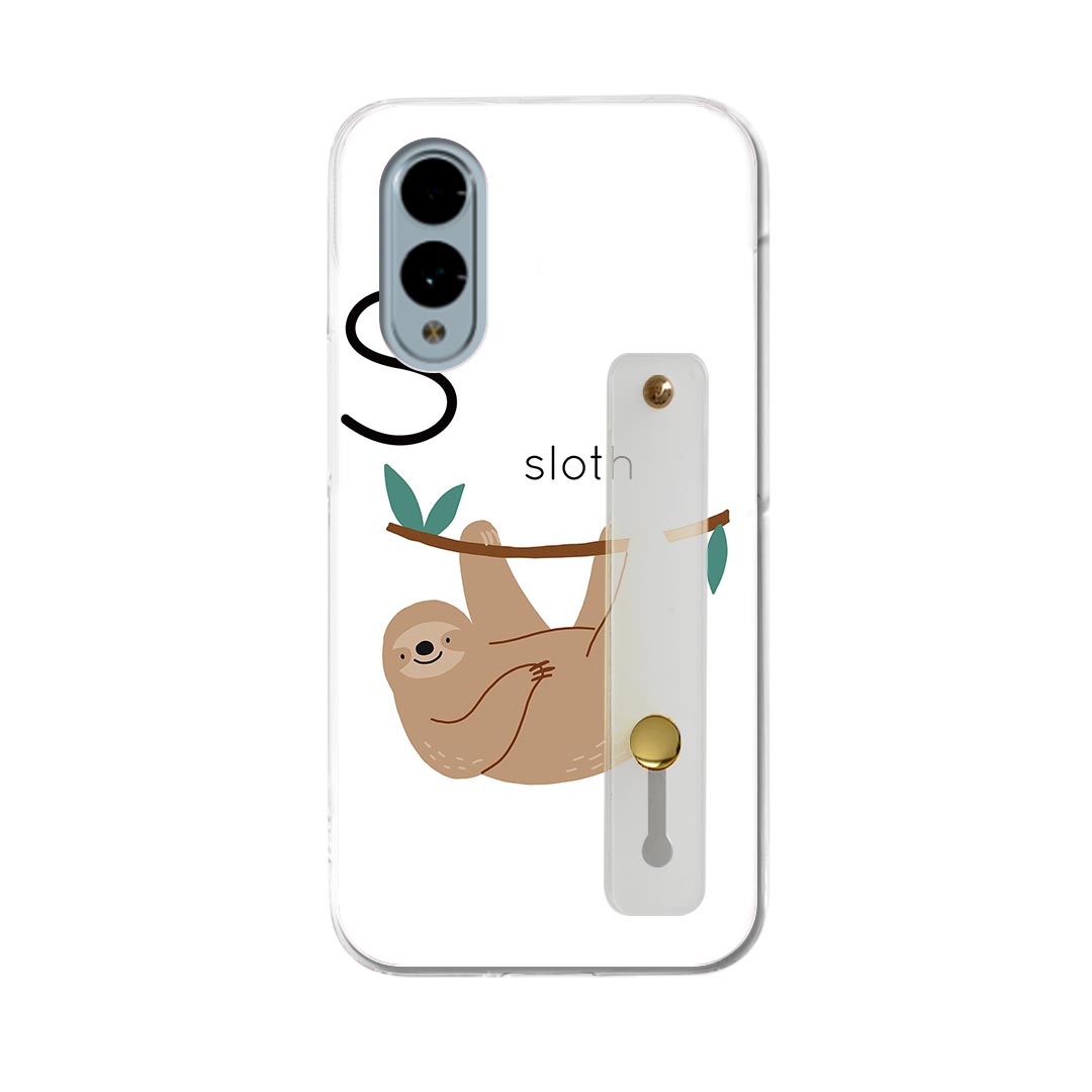 【送料無料】arrows We2 F-52E 用 ハードケース スマホ ベルト付 スマホバンド 落下防止 シリコン スタンド機能付 スリム 背面 片手持ち カバー 携帯リング フィンガーリング 角度調整 019952 S sloth ナマケモノ