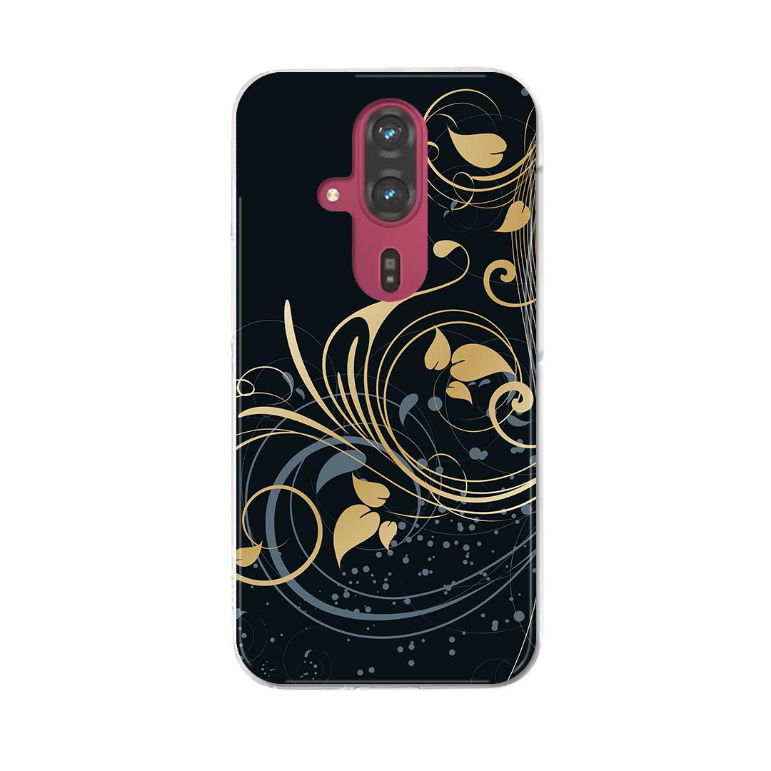 らくらくスマートフォン F-53E 用ハードケース f53e ケース カバー ハードケース 005628 植物　黒