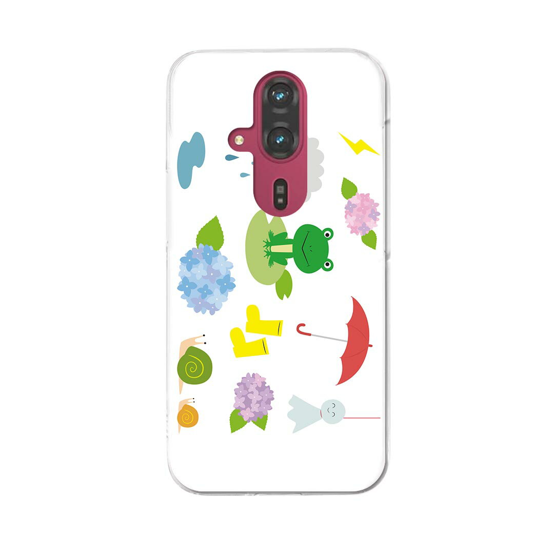 らくらくスマートフォン F-53E 用ハードケース f53e ケース カバー ハードケース 016340 あじさい　梅雨　花　かえる