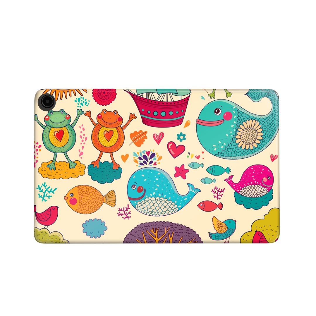 fire max 11 専用 ファイヤーマックス タブレット 専用スキンシール カバー ケース 保護 フィルム ステッカー デコ アクセサリー デザイン 005298 くじら　カエル　イラスト