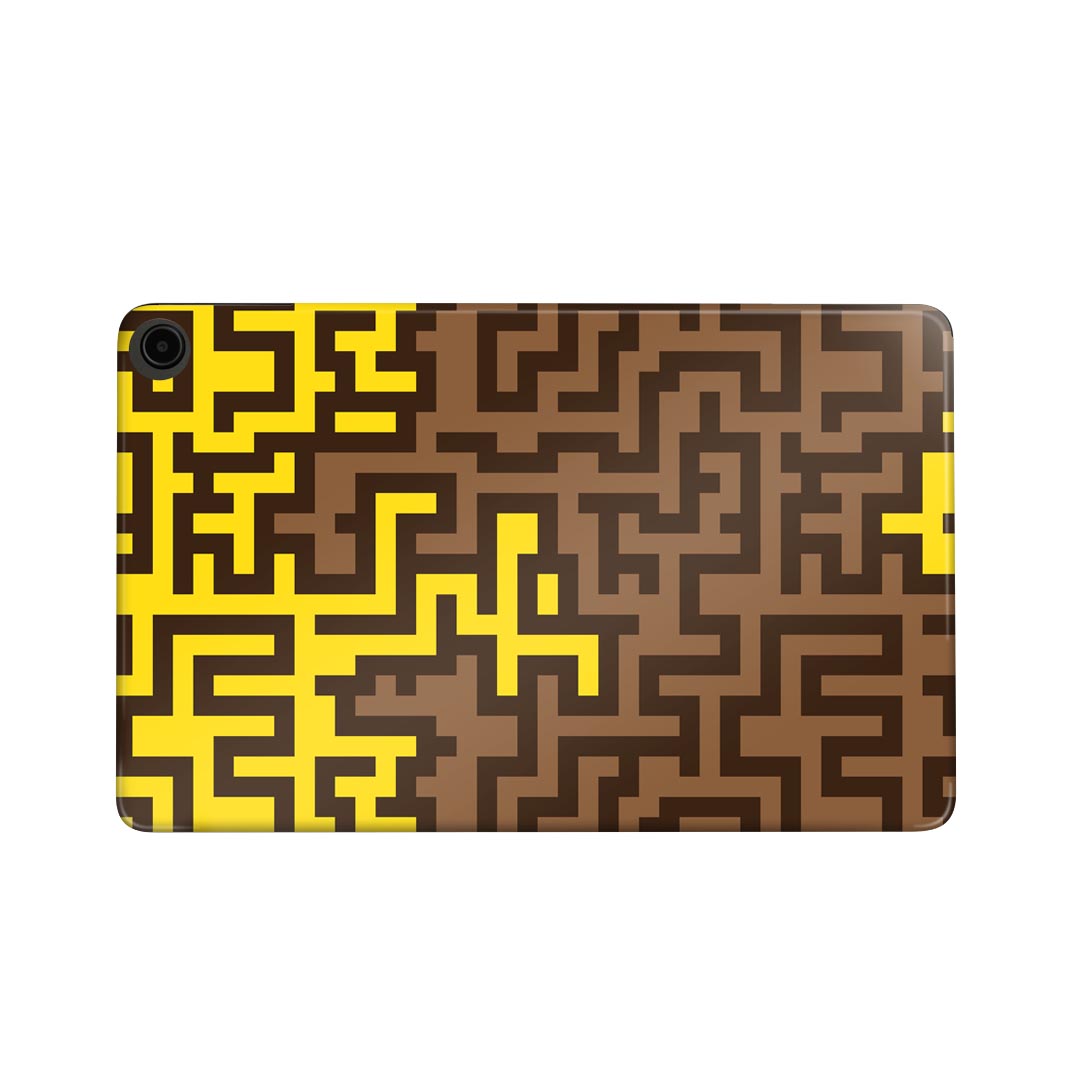 fire max 11 専用 ファイヤーマックス タブレット 専用スキンシール カバー ケース 保護 フィルム ステッカー デコ アクセサリー デザイン 007686 迷路　ブラウン　黄色　イエロー