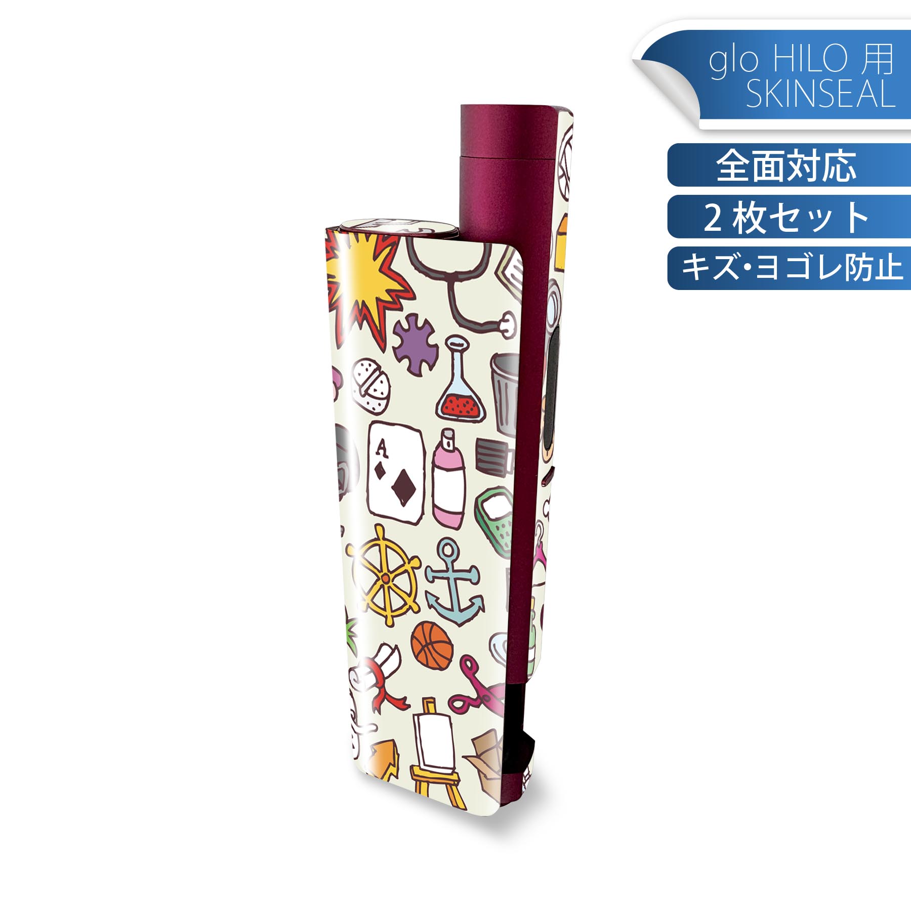 商品特徴・貼るだけでかんたん着せ替え、glo HILO plus 専用デザインスキンシール・高精細プリントで写真と遜色のない仕上がり！半光沢シートでしっとりツヤのある表現力・正面に加え、天面・底面シールがセットで一体感アップ！・ちょっとしたすり傷からglo hyperx2 本体を保護・接着部はエアフリー素材で気泡の心配も軽減・再剥離素材なので貼り付け時の調整も安心注意事項画像はサンプルですので、ご覧の環境によっては多少色味に違いを感じる場合がございます。 イメージと違った、モニターと色味が異なるという理由での交換や返金はご対応出来かねます。スキンシールのみの販売で、glo HILO plus 本体は付属しません。初回貼付時の位置調整や貼り直しは可能ですが、しっかりと押し付けて接着させた後の再剥離、再利用は保証しておりません。また接着部に油分や汚れが付着しますと角の部分は剥がれやすくなりますので、貼付時はあまり触れないようにご注意ください。無地のセミグロスシートにデザインをプリントした商品で、デコなどの加工はございません。 凹凸や光沢があるように見えたり布地や金属を素材にしたように見える商品もありますが、デザインの図版によるものです。印刷時に微妙な画像のズレが生じる場合がございます。ご注文後に1点1点制作する受注生産品の為、不良品以外のご返品や交換は固くお断りします。 発送について完全受注生産のハンドメイド商品となりますので、既製品と比べて発送までお時間を頂いています。 基本的に決済確認後、最大で10営業日での発送となります。繁忙期や休業日明けの場合はさらに時間がかかる場合があります。 その際には別途メールにてご連絡致します。メール便の場合、発送日から到着までに2?4日ほどかかる場合が多く、紛失などの保障もご対応できかねます。あらかじめご了承下さい。