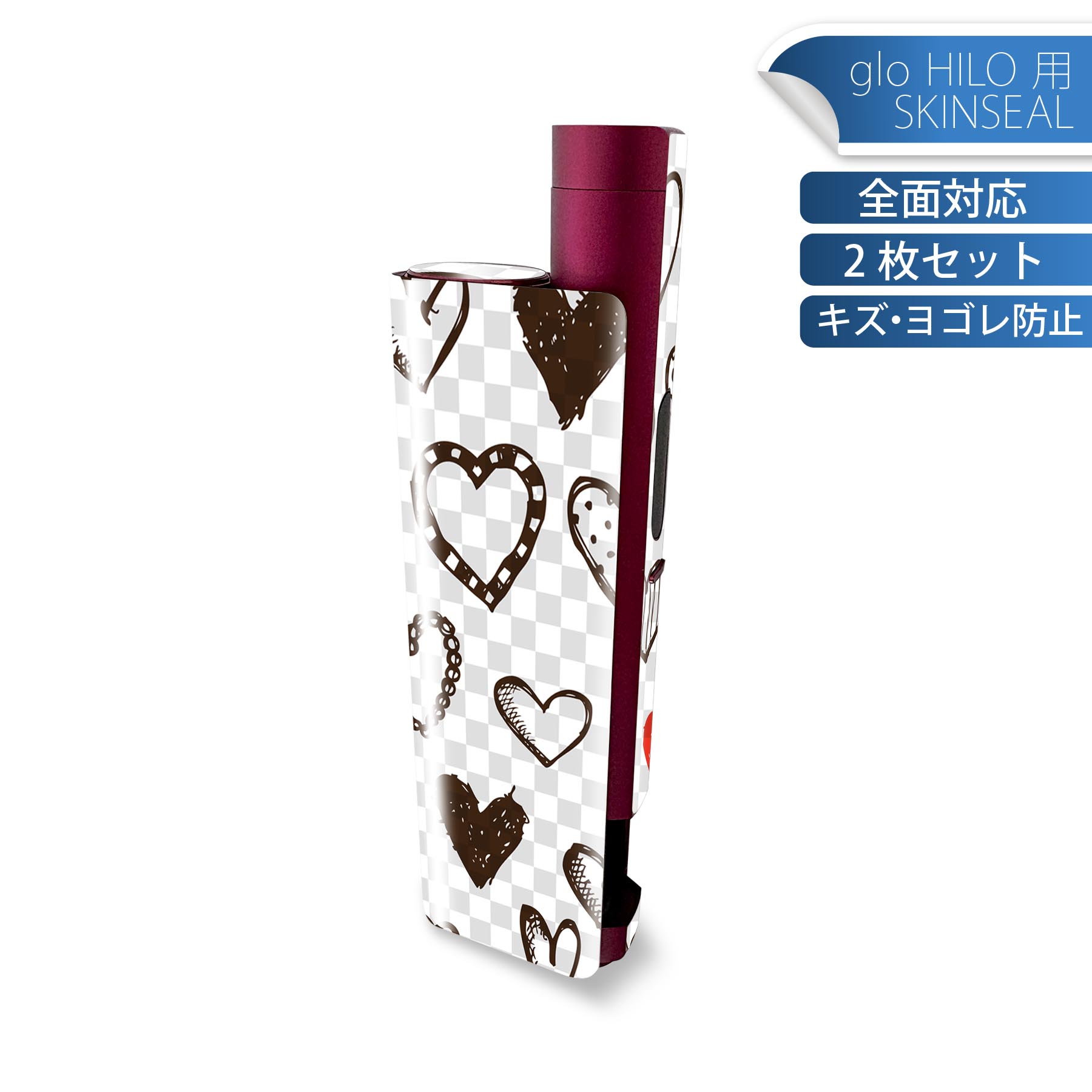 商品特徴・貼るだけでかんたん着せ替え、glo HILO plus 専用デザインスキンシール・高精細プリントで写真と遜色のない仕上がり！半光沢シートでしっとりツヤのある表現力・正面に加え、天面・底面シールがセットで一体感アップ！・ちょっとしたすり傷からglo hyperx2 本体を保護・接着部はエアフリー素材で気泡の心配も軽減・再剥離素材なので貼り付け時の調整も安心注意事項画像はサンプルですので、ご覧の環境によっては多少色味に違いを感じる場合がございます。 イメージと違った、モニターと色味が異なるという理由での交換や返金はご対応出来かねます。スキンシールのみの販売で、glo HILO plus 本体は付属しません。初回貼付時の位置調整や貼り直しは可能ですが、しっかりと押し付けて接着させた後の再剥離、再利用は保証しておりません。また接着部に油分や汚れが付着しますと角の部分は剥がれやすくなりますので、貼付時はあまり触れないようにご注意ください。無地のセミグロスシートにデザインをプリントした商品で、デコなどの加工はございません。 凹凸や光沢があるように見えたり布地や金属を素材にしたように見える商品もありますが、デザインの図版によるものです。印刷時に微妙な画像のズレが生じる場合がございます。ご注文後に1点1点制作する受注生産品の為、不良品以外のご返品や交換は固くお断りします。 発送について完全受注生産のハンドメイド商品となりますので、既製品と比べて発送までお時間を頂いています。 基本的に決済確認後、最大で10営業日での発送となります。繁忙期や休業日明けの場合はさらに時間がかかる場合があります。 その際には別途メールにてご連絡致します。メール便の場合、発送日から到着までに2?4日ほどかかる場合が多く、紛失などの保障もご対応できかねます。あらかじめご了承下さい。