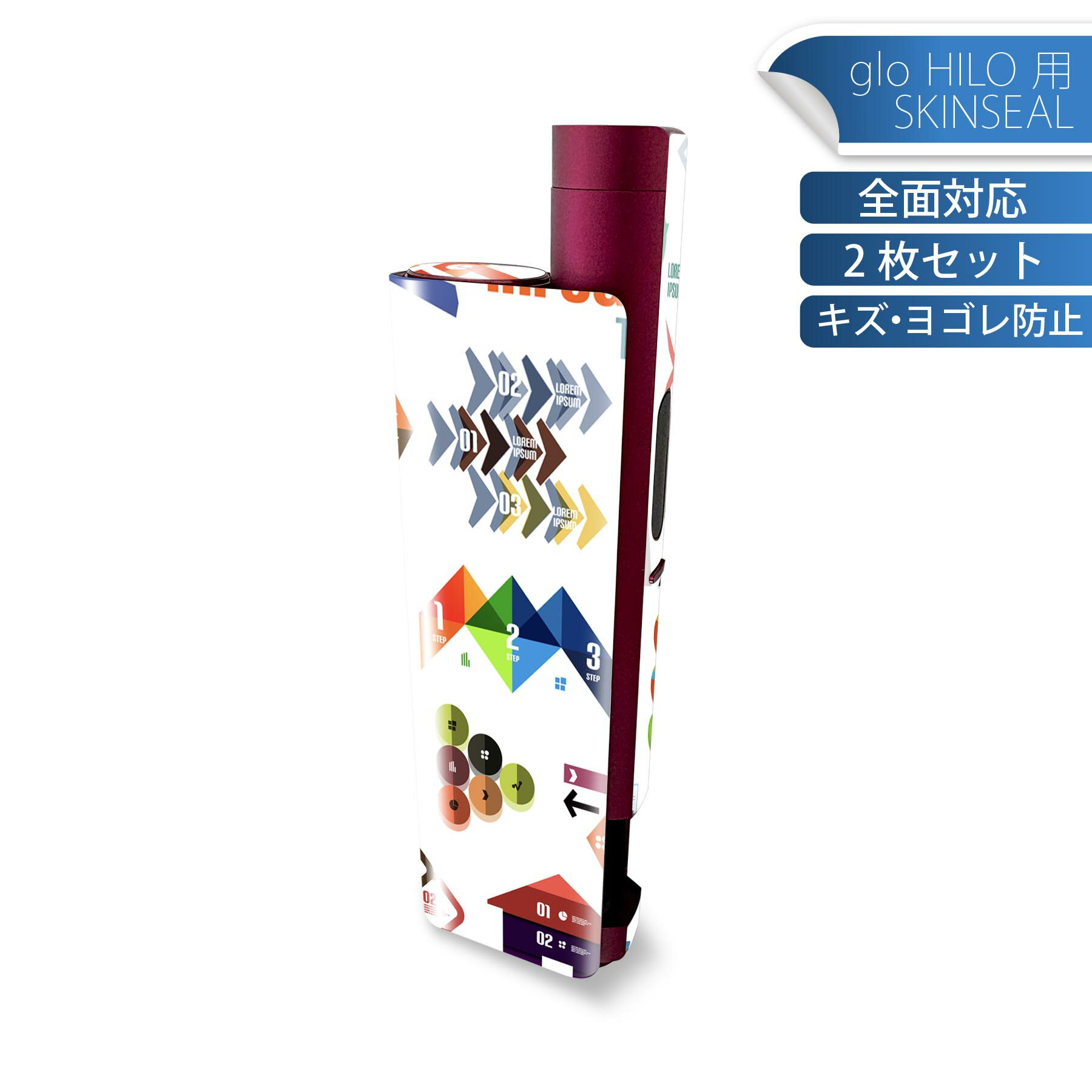 商品特徴・貼るだけでかんたん着せ替え、glo HILO plus 専用デザインスキンシール・高精細プリントで写真と遜色のない仕上がり！半光沢シートでしっとりツヤのある表現力・正面に加え、天面・底面シールがセットで一体感アップ！・ちょっとしたすり傷からglo hyperx2 本体を保護・接着部はエアフリー素材で気泡の心配も軽減・再剥離素材なので貼り付け時の調整も安心注意事項画像はサンプルですので、ご覧の環境によっては多少色味に違いを感じる場合がございます。 イメージと違った、モニターと色味が異なるという理由での交換や返金はご対応出来かねます。スキンシールのみの販売で、glo HILO plus 本体は付属しません。初回貼付時の位置調整や貼り直しは可能ですが、しっかりと押し付けて接着させた後の再剥離、再利用は保証しておりません。また接着部に油分や汚れが付着しますと角の部分は剥がれやすくなりますので、貼付時はあまり触れないようにご注意ください。無地のセミグロスシートにデザインをプリントした商品で、デコなどの加工はございません。 凹凸や光沢があるように見えたり布地や金属を素材にしたように見える商品もありますが、デザインの図版によるものです。印刷時に微妙な画像のズレが生じる場合がございます。ご注文後に1点1点制作する受注生産品の為、不良品以外のご返品や交換は固くお断りします。 発送について完全受注生産のハンドメイド商品となりますので、既製品と比べて発送までお時間を頂いています。 基本的に決済確認後、最大で10営業日での発送となります。繁忙期や休業日明けの場合はさらに時間がかかる場合があります。 その際には別途メールにてご連絡致します。メール便の場合、発送日から到着までに2?4日ほどかかる場合が多く、紛失などの保障もご対応できかねます。あらかじめご了承下さい。